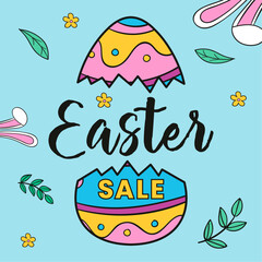 Modern Easter Sale Promotional Social Media Post Featuring Festive Easter Eggs, Bold Typography, Bright Colors, Discount Offers and Spring Holiday Theme for Digital Marketing and Seasonal Advertising.