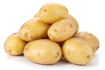 Pile of yellow potatoes isolated on white background