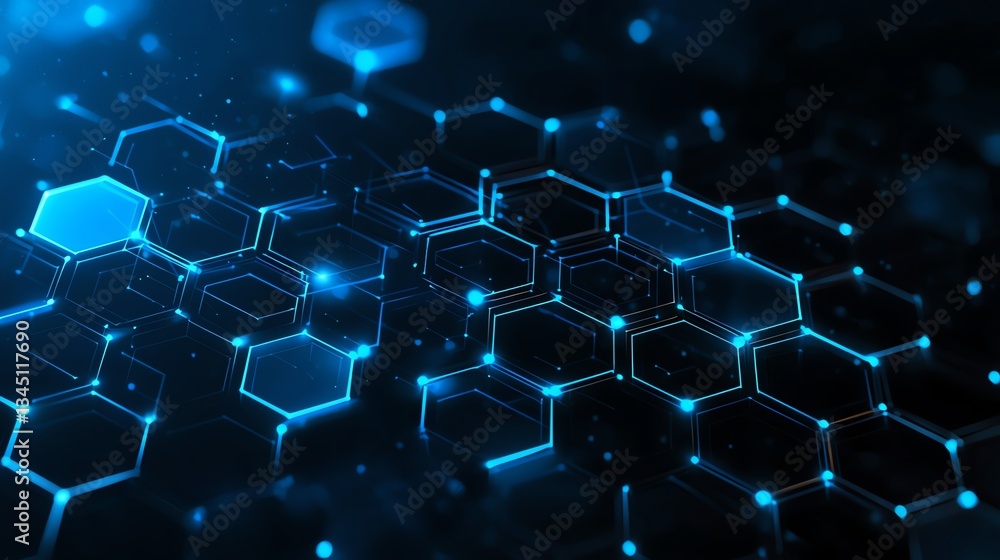 Poster a dynamic blue hexagonal pattern representing technology and innovation. this abstract background is