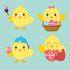 Easter Chicks Illustration, Cute Spring Animals, Holiday Decoration, Festive Graphics, Adorable Baby Birds, Vector Cartoon Set, Celebration Theme, Colorful Design, Seasonal Elements, Editable