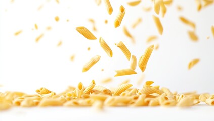Obraz premium Uncooked penne pasta falling