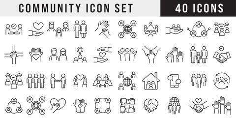 Flat Style Community Icon Set, Group People Icons, Social Network Symbols, Communication Concept,Teamwork, Human Connection, Friendship, Community Engagement, Vector Illustration