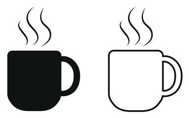 Warm coffee mug icon set, steaming cup silhouettes, cozy cafe logo elements, morning espresso symbols, latte designs, hot beverage illustrations, caffeine lovers graphic pack, trendy coffee vectors