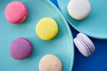 Colorful Macarons in Vibrant Dessert Scenes