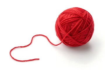 Red yarn ball isolated on white background for knitting and crafts