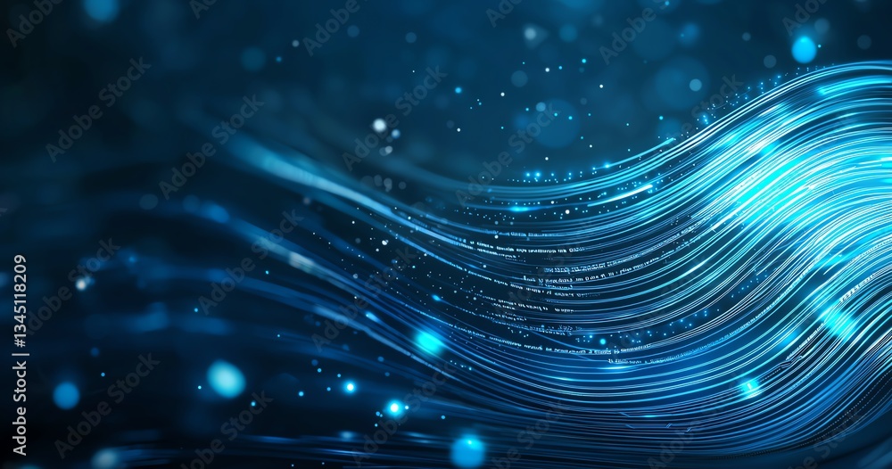 Poster a mesmerizing abstract background featuring flowing waves of blue light and luminous particles, crea