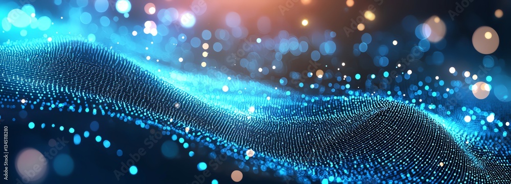Poster a mesmerizing abstract representation of digital data flow, featuring glowing blue particles and wav