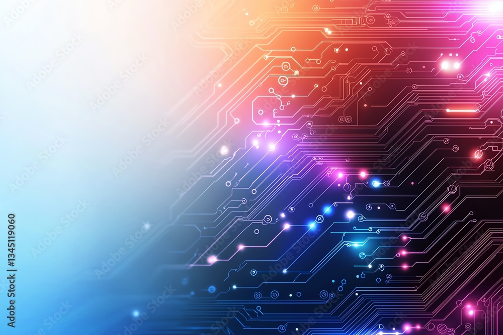 Poster a vibrant abstract background showcasing intricate circuit patterns and colorful lights representing