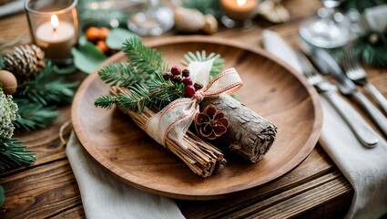 Elegant rustic wedding table setting with natural touches