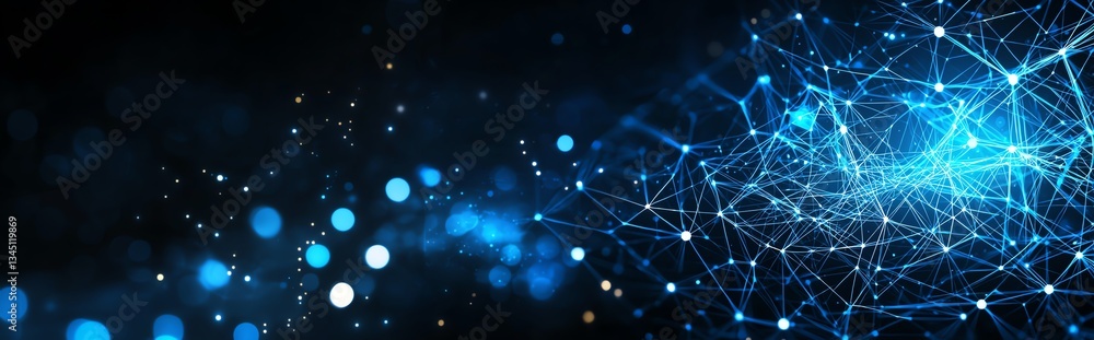Poster abstract technology background featuring connecting lines and glowing dots. ideal for themes of inno