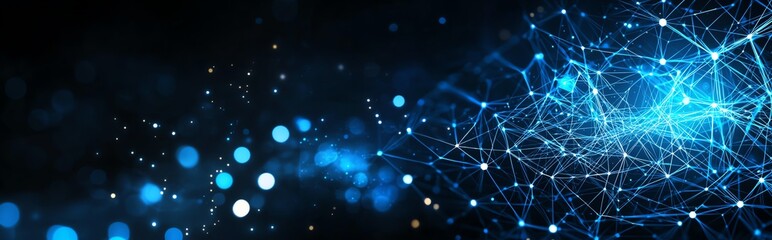 Fototapeta premium Abstract technology background featuring connecting lines and glowing dots. Ideal for themes of innovation, connectivity, and modernity, representing the digital transformation.