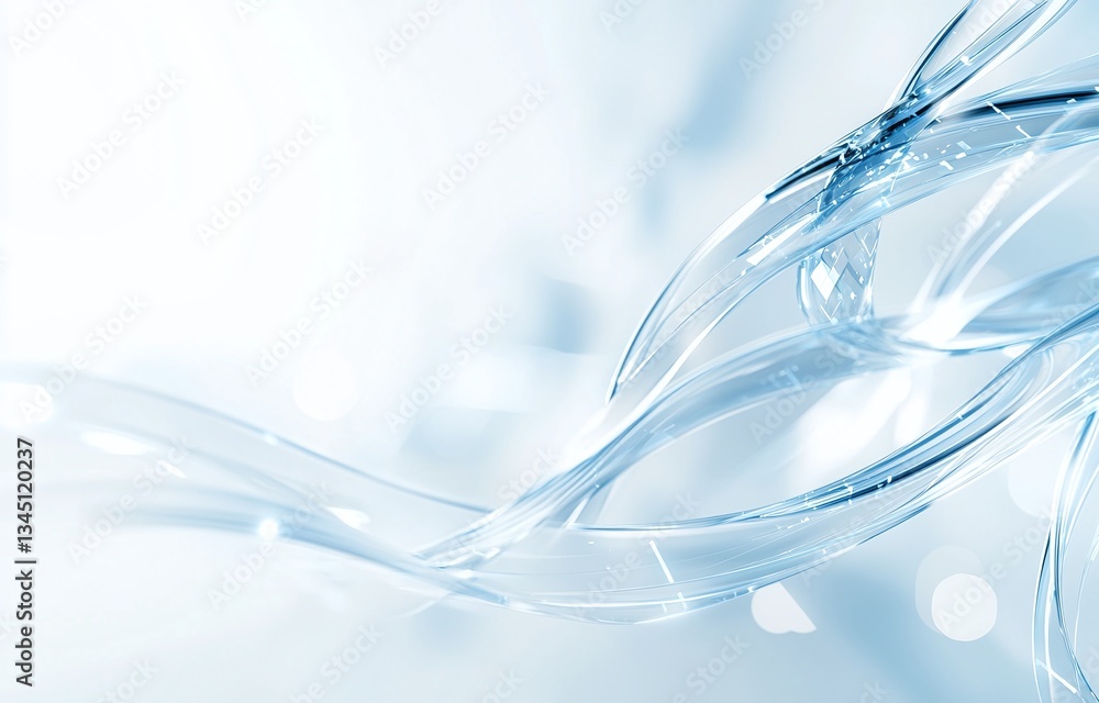 Poster an abstract composition featuring flowing blue and white shapes, creating a sense of movement and tr