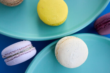 Colorful Macarons in Vibrant Dessert Scenes