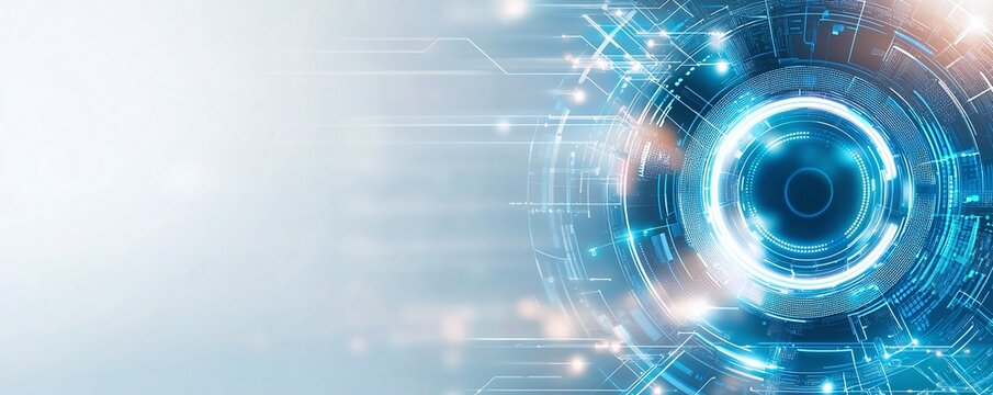 An abstract representation of digital technology featuring vibrant blue circuits and a glowing circular design. Perfect for futuristic themes and tech-focused projects.