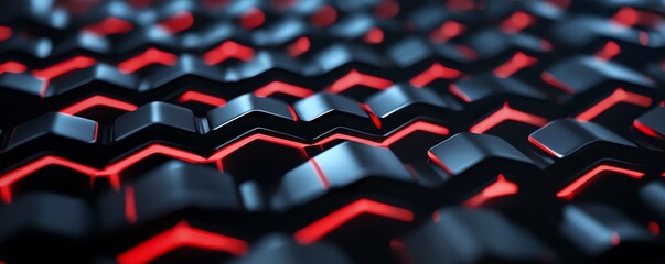 Fototapeta premium Close-up view of a modern textured surface with intricate patterns and glowing red lights. This image showcases the blend of technology and design in a captivating manner.