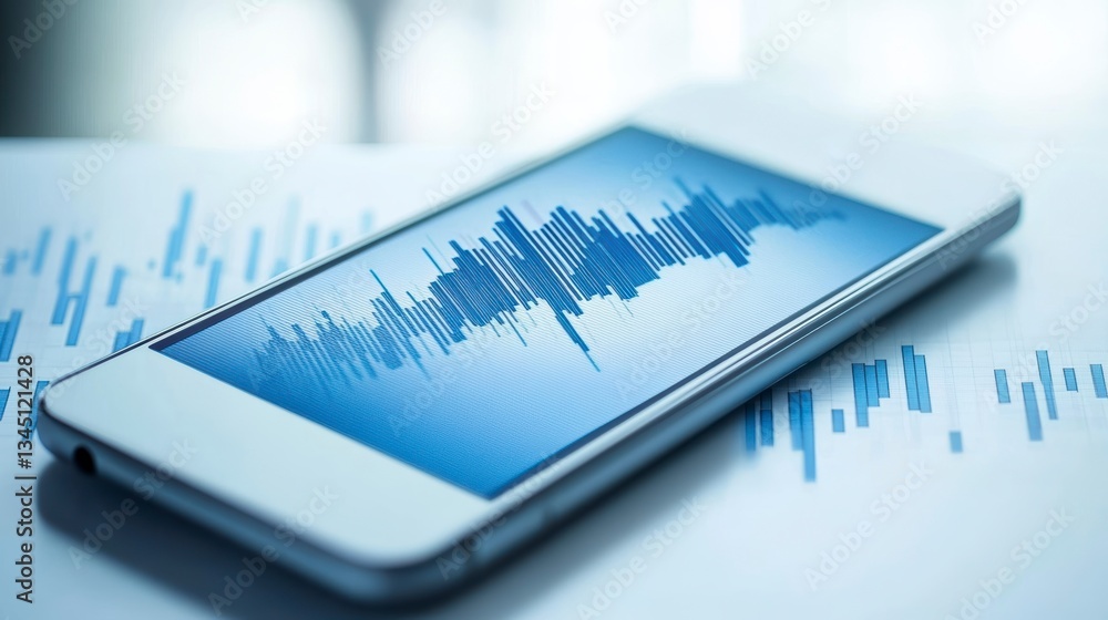 Poster Smartphone displaying data graph on documents