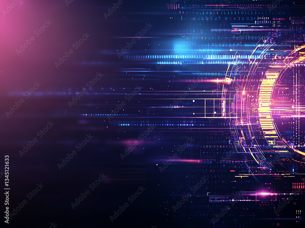 Poster futuristic digital abstract with vibrant colors, showcasing dynamic lines and glowing elements. idea