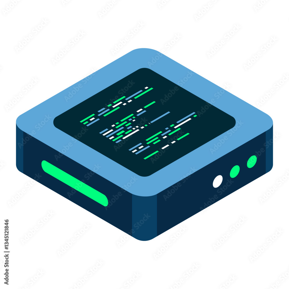 Poster isometric futuristic server. isometric database or data center. abstract blockchain. computer storag