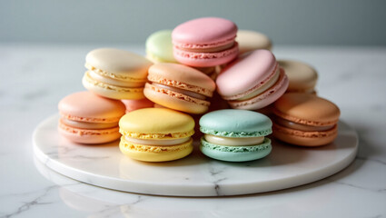 Obraz premium Elegant Pastel Macarons on Marble Display