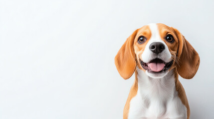 Happy beagle dog with friendly expression, isolated on white background. This adorable pet showcases its playful nature and charm, perfect for animal lovers