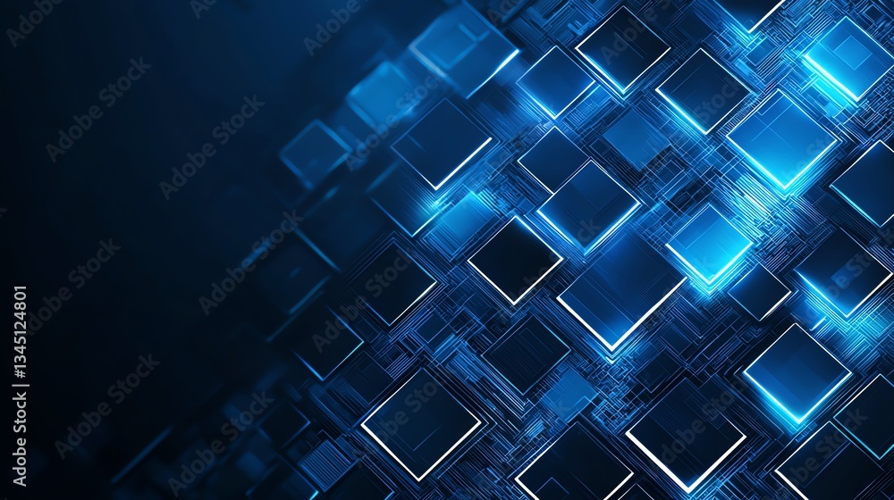 Poster this abstract technology background features a modern design with glowing blue squares layered in a 