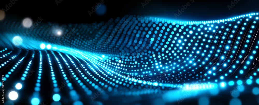 Poster this image depicts a stunning wave of blue light dots, creating a mesmerizing visual effect that rep