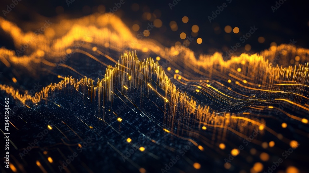 Poster abstract data visualization, glowing lines, dark background, digital art, possible use in technology