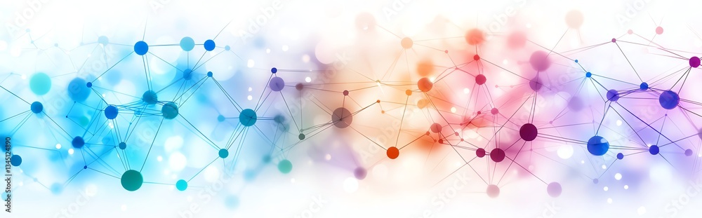 Poster this vibrant abstract image features a colorful network of dots and lines, representing connectivity