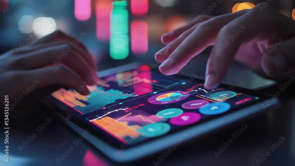 Aufkleber professional investor analyzing financial data while swiping through interactive stock market charts