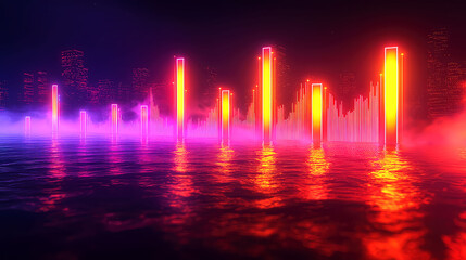 Neon Cityscape Reflection: Vibrant Night Lights on Water