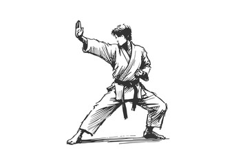 Karate Fighter hand drawn sketch vector illustration