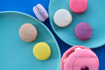 Colorful Macarons in Vibrant Dessert Scenes
