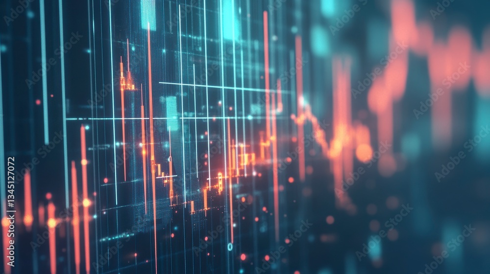 Poster Abstract data visualization, glowing lines, digital chart background, graphic design element, possible stock photo use