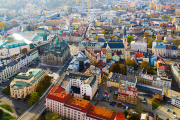 Naklejka premium Aerial cityscape of Liberec city in Czech Republic with buildings and streets