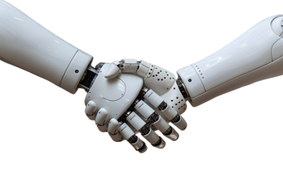 Machine industry robot arm and businessman handshake exposure High quality photo.