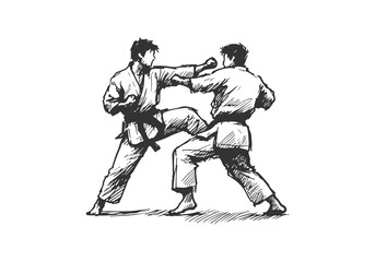 Karate Fighter hand drawn sketch vector illustration