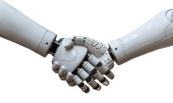 Machine industry robot arm and businessman handshake exposure High quality photo. - Powered by Adobe