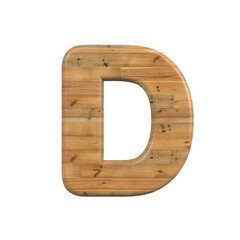 Wood letter D - Uppercase 3d pine font isolated on white background. This alphabet is perfect for creative illustrations related but not limited to Decoration, nature, wood...