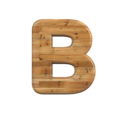 Wood letter B - large 3d pine font isolated on white background. This alphabet is perfect for creative illustrations related but not limited to Decoration, nature, wood...