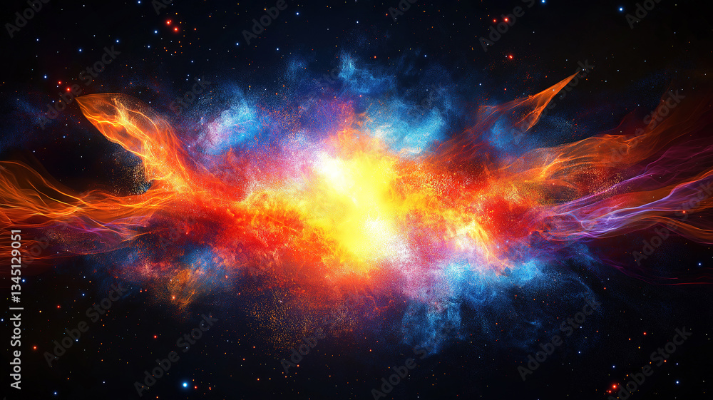 Poster colorful abstract explosion on a dark background creates a striking and energetic visual display