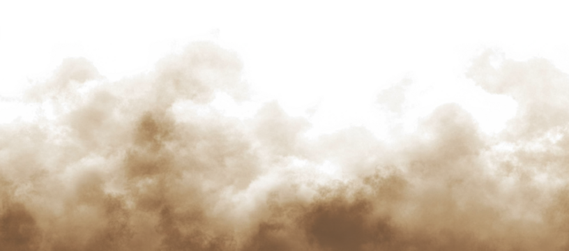 Brown dust sand soil smoke cloud particles isolated on a transparent white background. Sandstorm effect, smog, dust explosion rising, Smoke fog overlay effect. Blurred soil dust. PNG design elements  - Powered by Adobe