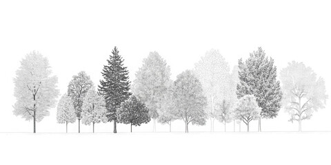 Architectural Drawings, Minimal style cad tree line drawing, Side view, set of section wetland forest outline for landscape design drawing. Vector illustration in seperate element 
