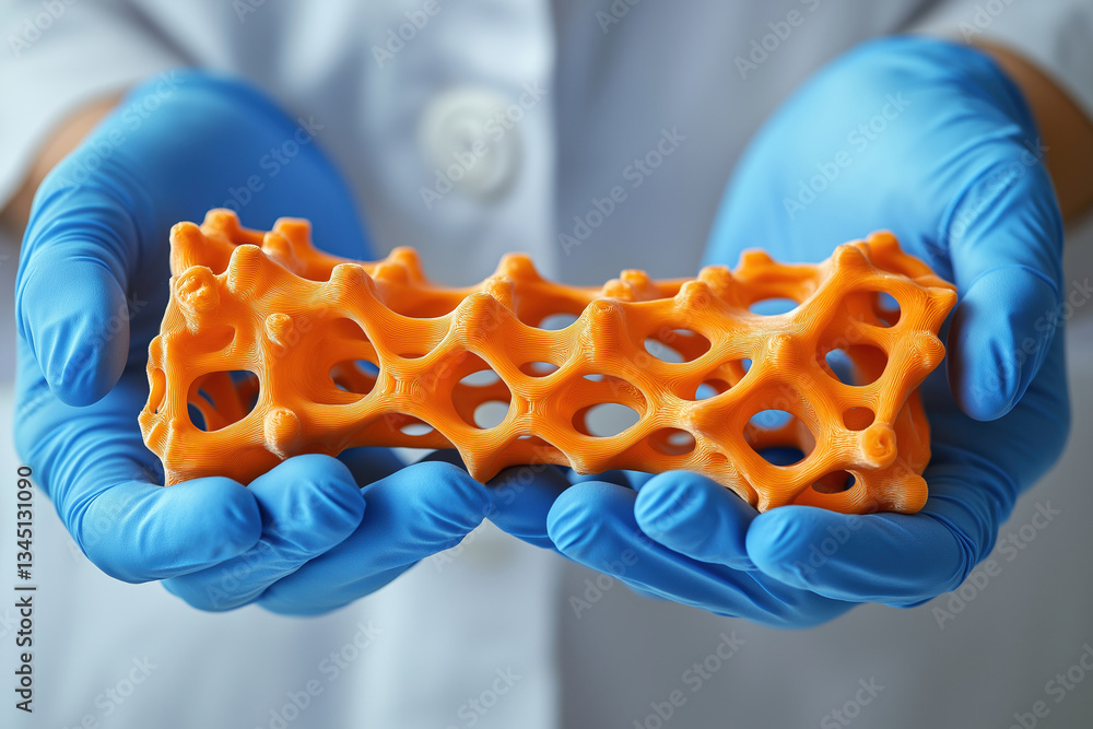 Poster innovative 3d printed structure displayed by a researcher in a lab environment