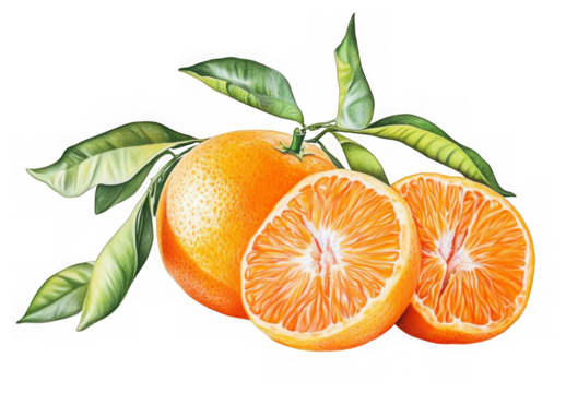 PNG Tangerine with leaf illustration produce orange. 
