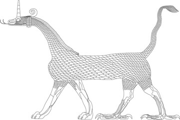The dragon from the Ishtar Gate, which was built by Nebuchadnezzar II, around 575 BCE. The Babylonian mušḫuššu, resembling a dragon, was associated with Marduk