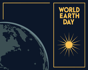 Celebrate World Earth Day with this celestial-themed design featuring a glowing sun, Earth illustration, and starry night background.