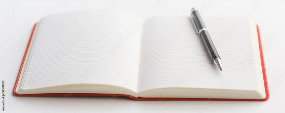 Poster an open notebook with lined pages and a silver pen resting on it, perfect for jotting down notes or 