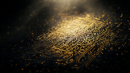 Golden Quran Illuminated by Warm Light in a Spiritual Setting