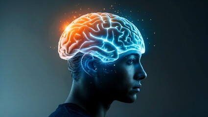 Obraz premium Illuminated brain symbolizing intelligence and wellbeing