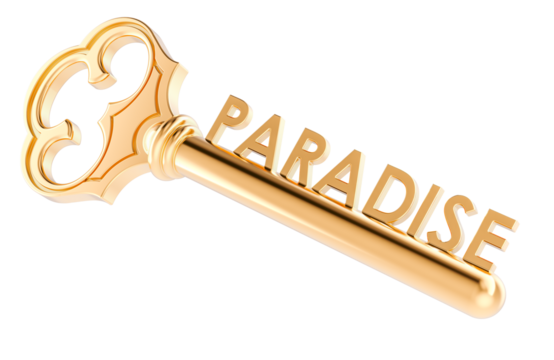 Key to Paradise, concept. 3D rendering isolated on transparent background - Powered by Adobe